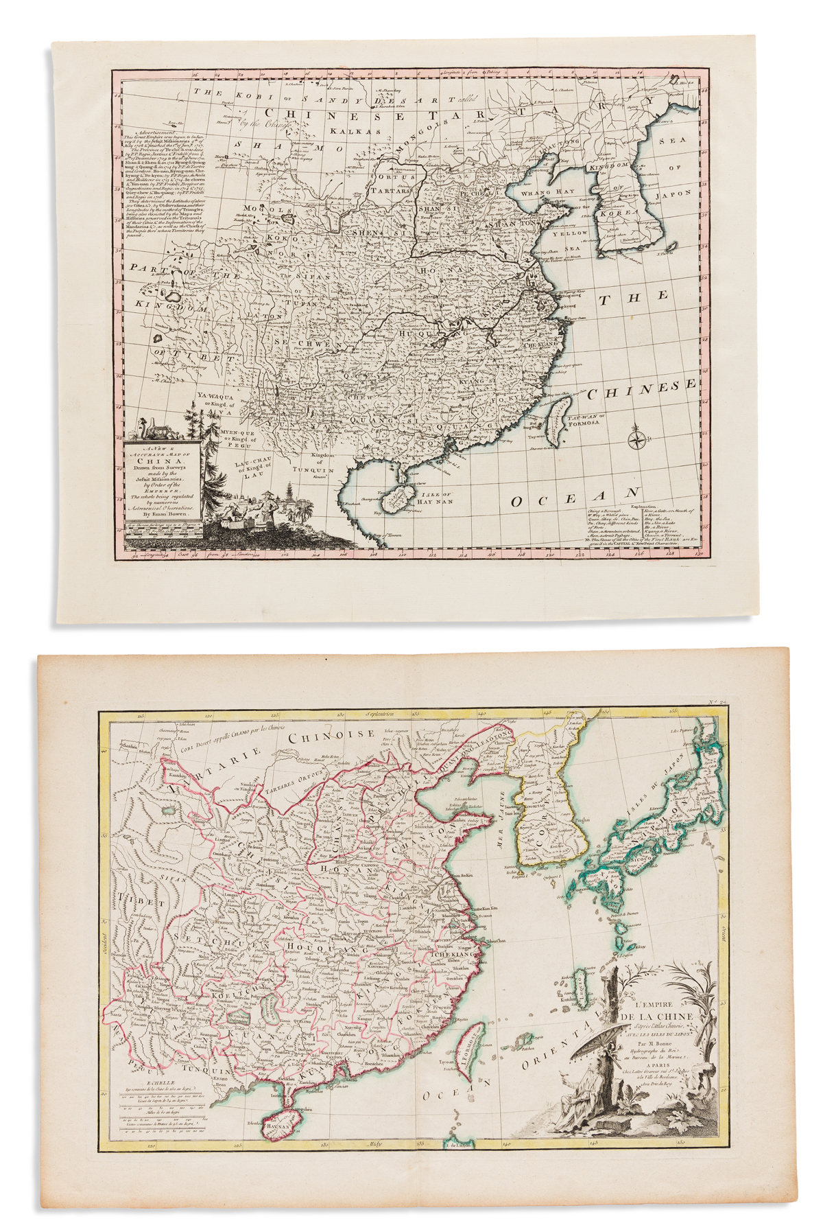 (CHINA.) Group of 4 eighteenth-century engraved maps of China and Korea.